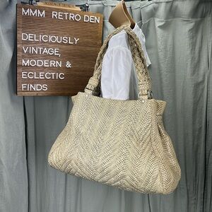 Cole Haan Cream and Green Snakeskin Shoulder Bag